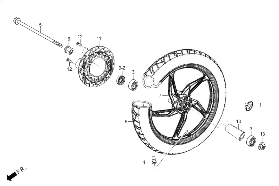 F-9A FRONT WHEEL(DISC) diagram showing 44711-AAN-41099