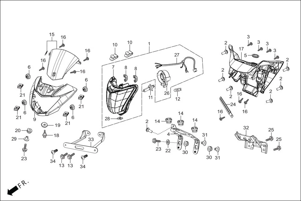 F-1-DISC HEAD LIGHT assembly diagram for Hero GLAMOUR 125CC FV BSVI(Aug,2023)