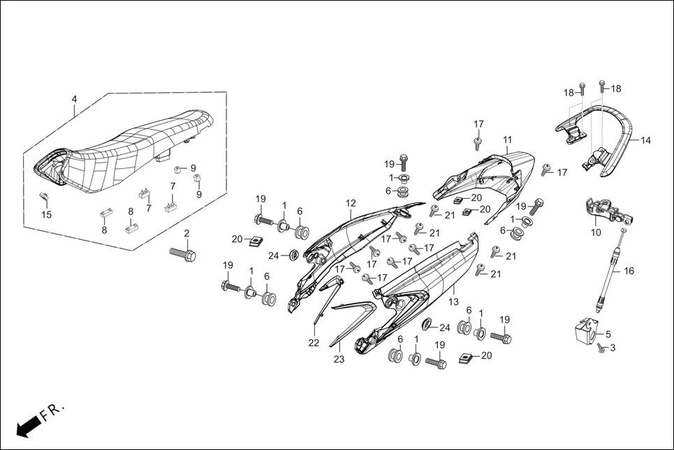 F-12 SEAT ASSY./REAR COWL/GRIP REAR assembly diagram for Hero GLAMOUR 125CC FV BSVI(Aug,2023)