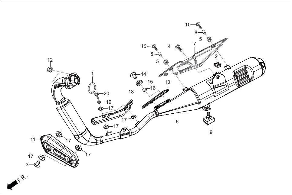 F-16 MUFFLER assembly diagram for Hero GLAMOUR 125CC FV BSVI(Aug,2023)