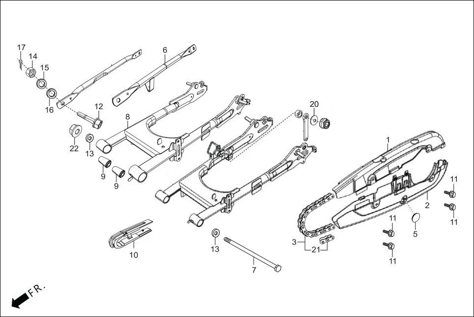 F-19-DRUM REAR FORK/CHAIN CASE/SWINGARM assembly diagram for Hero GLAMOUR 125CC FV BSVI(Aug,2023)