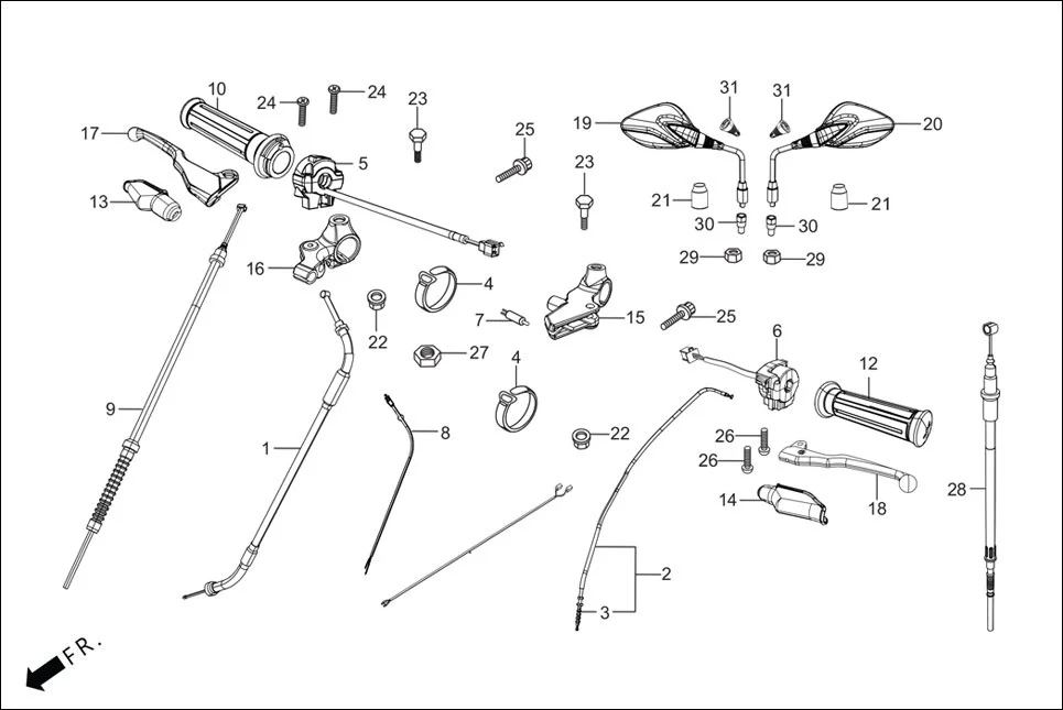 F-3-DRUM HANDLE LEVER/SWITCH/CONTROL CABLE assembly diagram for Hero GLAMOUR 125CC FV BSVI(Aug,2023)