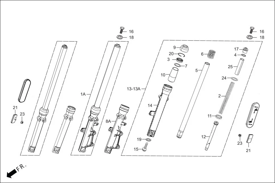 F-7-DISC FRONT FORK assembly diagram for Hero GLAMOUR 125CC FV BSVI(Aug,2023)