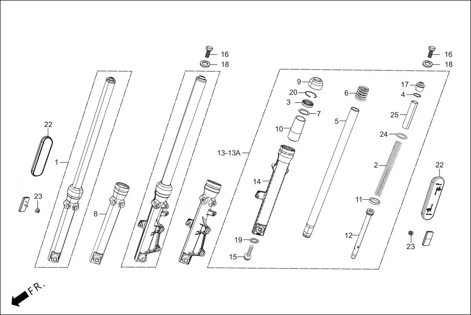 F-7-DRUM FRONT FORK assembly diagram for Hero GLAMOUR 125CC FV BSVI(Aug,2023)