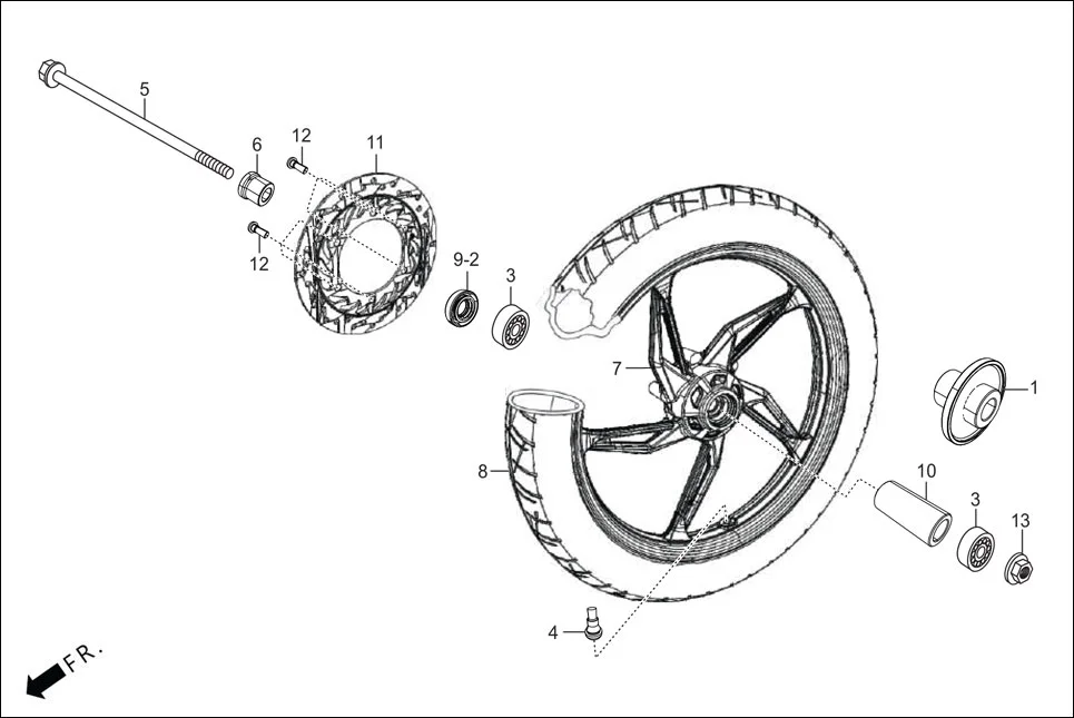 F-9A-DISC FRONT WHEEL(DISC) assembly diagram for Hero GLAMOUR 125CC FV BSVI(Aug,2023)
