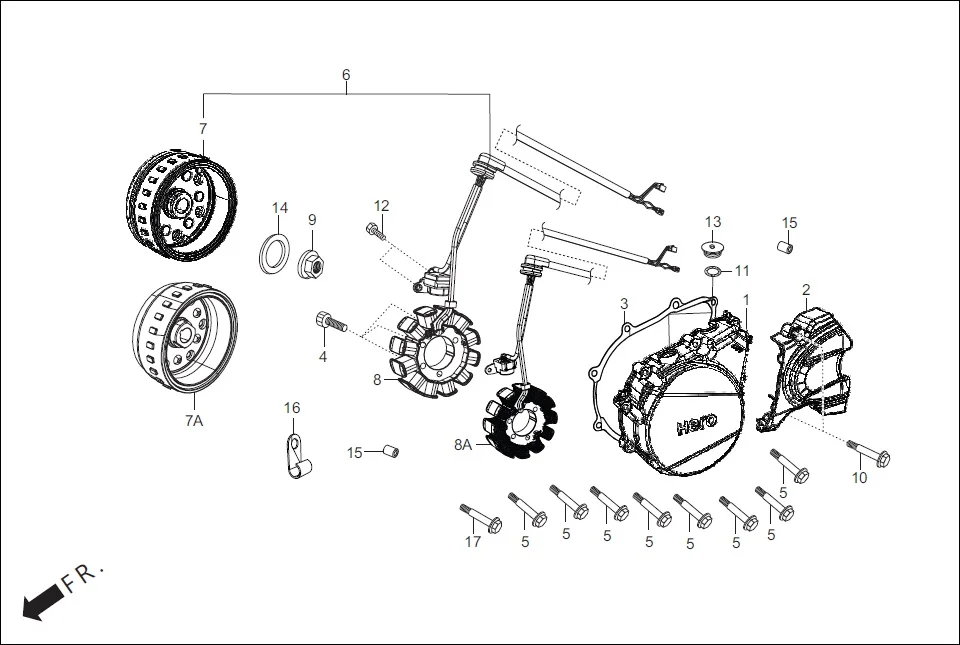 E-7A-DRUM LEFT CRANKCASE COVER/A.C. GEN. ASSY./SELF START