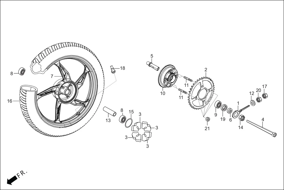 F-11 REAR WHEEL diagram showing 40544-AAN-B00