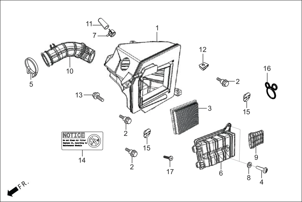 F-15 AIR CLEANER diagram showing 17251-AAN-B00