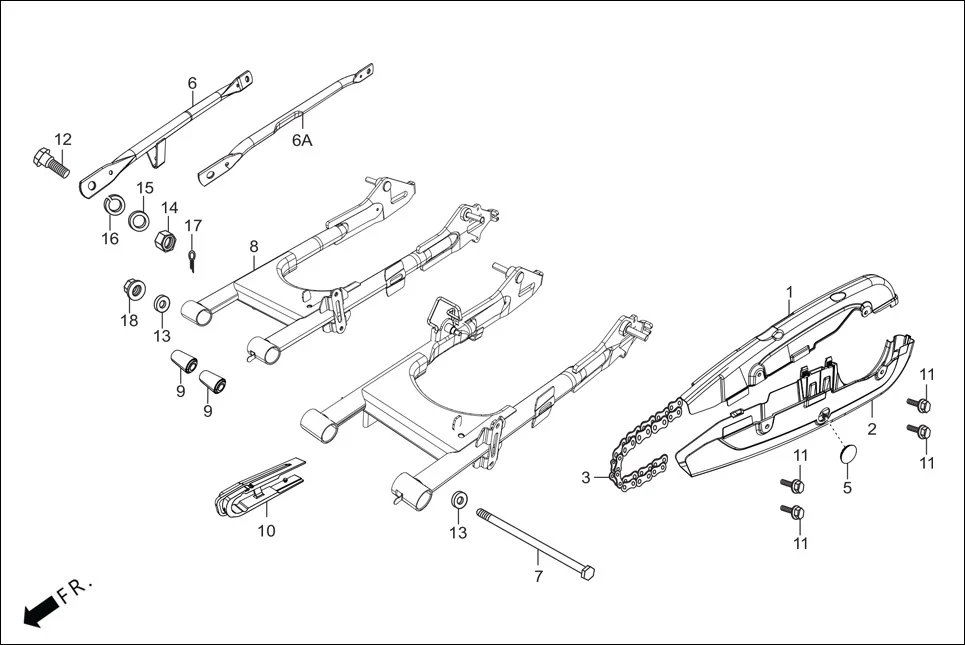 F-19-DRUM REAR FORK/CHAIN CASE/SWINGARM assembly diagram for Hero Glamour Canvas(Oct, 2022)