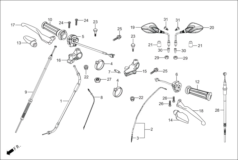 F-3-DRUM HANDLE LEVER/SWITCH/CONTROL CABLE assembly diagram for Hero Glamour Canvas(Oct, 2022)