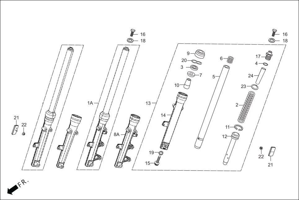 F-7-DISC FRONT FORK assembly diagram for Hero Glamour Canvas(Oct, 2022)