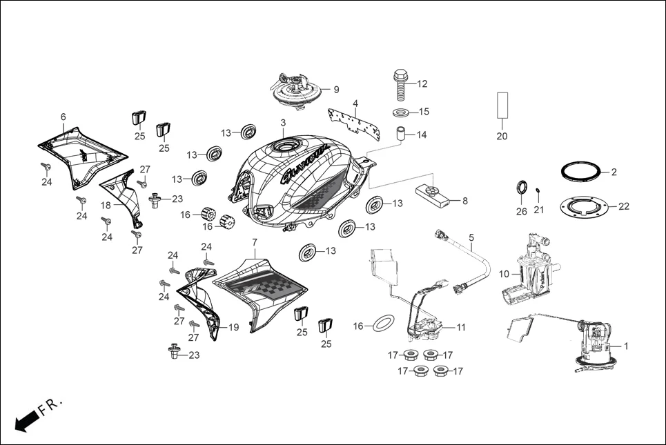 F-13 FUEL TANK diagram showing 17520-ACL-J00C