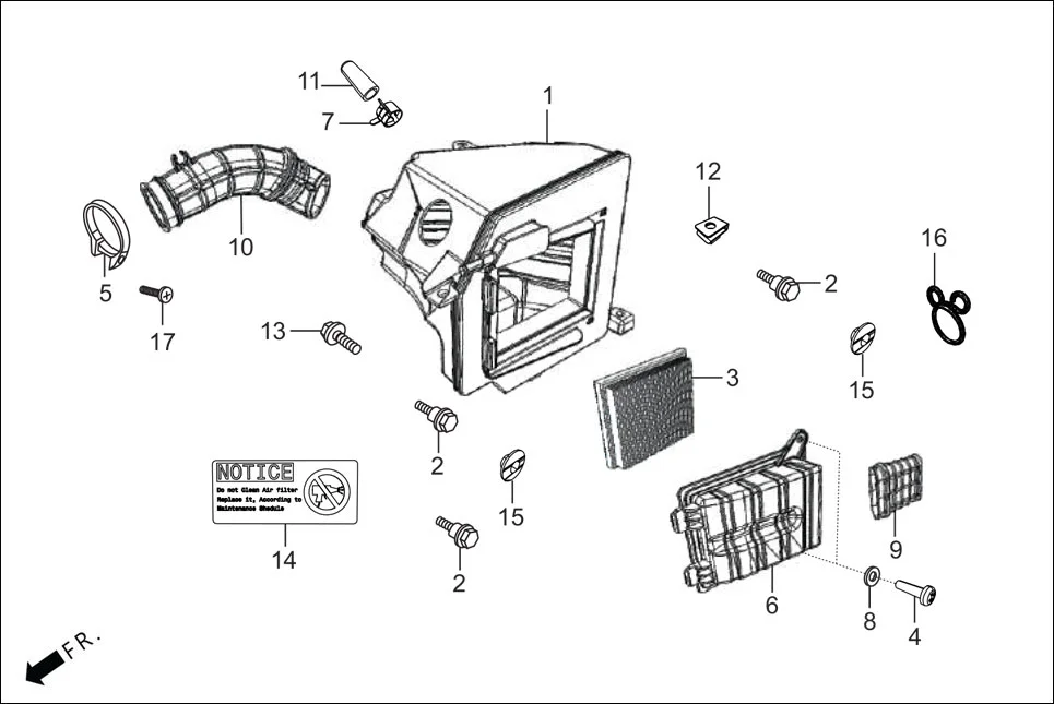 F-15 AIR CLEANER assembly diagram for Hero GLAMOUR REVAMP OBD-II(Sept.,2024)