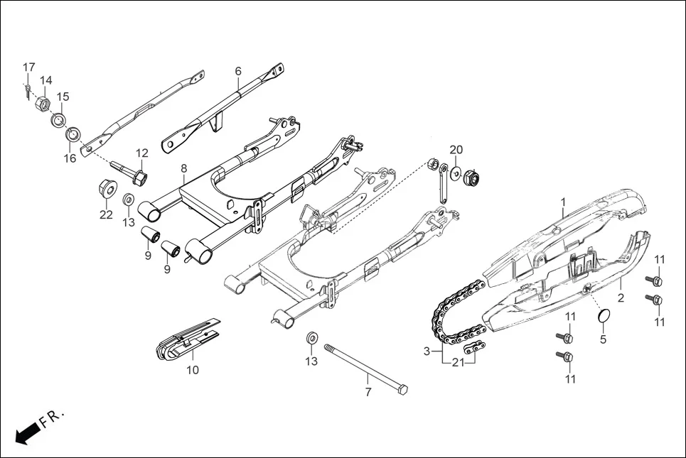 F-19-DRUM REAR FORK/CHAIN CASE/SWINGARM diagram showing 94201-20150