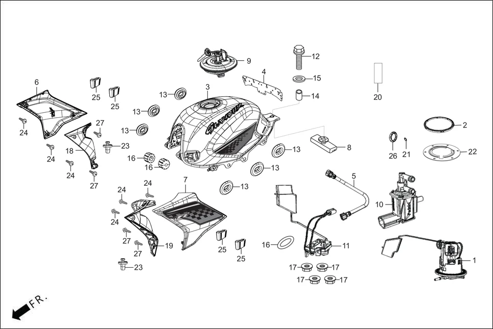 F-13 FUEL TANK diagram showing 17520-ACL-J00C