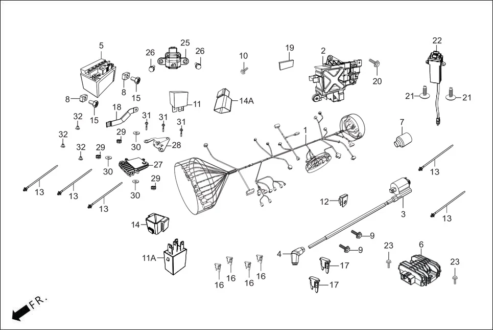 F-24 WIRE HARNESS/BATTERY diagram showing ADJTA7F000000G