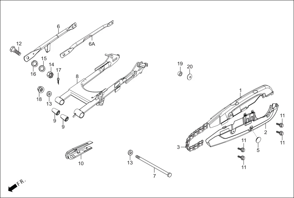F-19-DRUM REAR FORK/CHAIN CASE/SWINGARM diagram showing 94201-20150