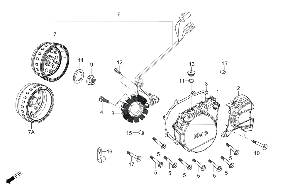 E-7A-DISC LEFT CRANKCASE COVER/A.C. GEN. ASSY./SELF START