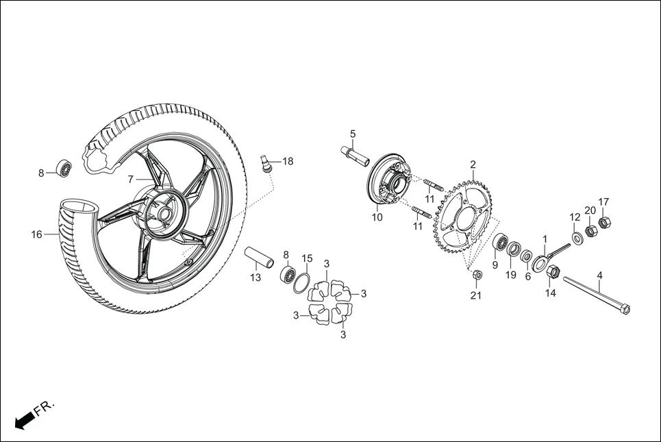 F-11 REAR WHEEL assembly diagram for Hero Glamour FI-iBS BSVI (Jan, 2021)
