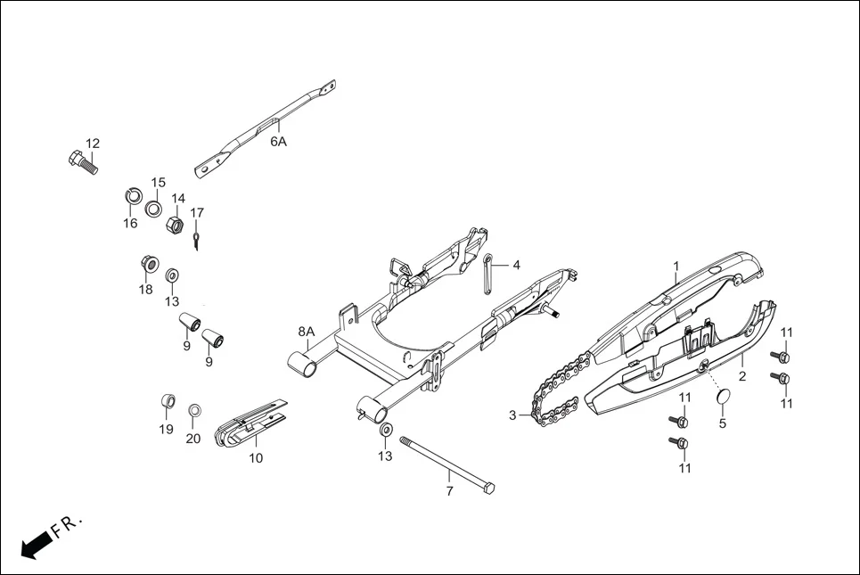 F-19-DISC REAR FORK/CHAIN CASE assembly diagram for Hero Glamour FI-iBS BSVI (Jan, 2021)