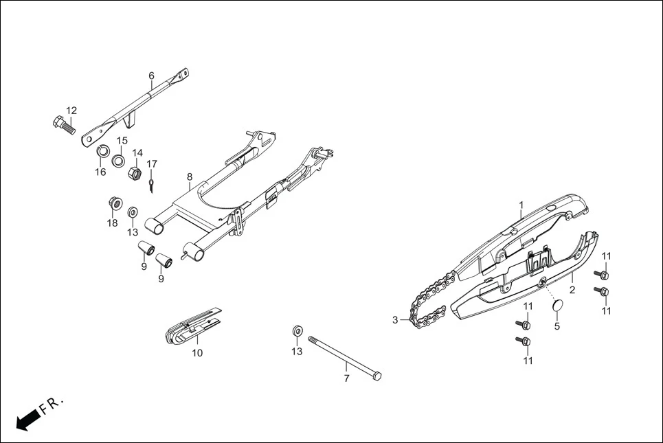 F-19-DRUM REAR FORK/CHAIN CASE assembly diagram for Hero Glamour FI-iBS BSVI (Jan, 2021)