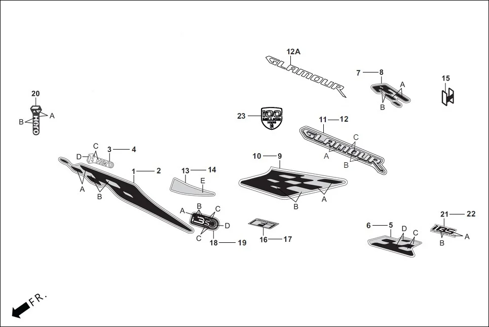 F-27 STRIPES/MARKS assembly diagram for Hero Glamour FI-iBS BSVI (Jan, 2021)