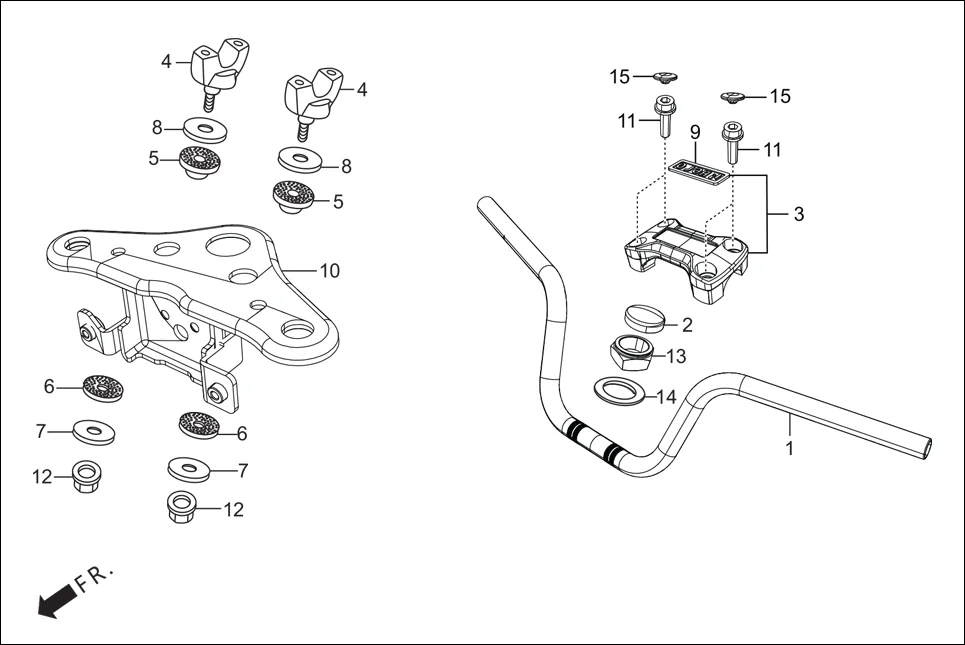 F-4 HANDLE PIPE/TOP BRIDGE diagram showing 53230-AAN-B00