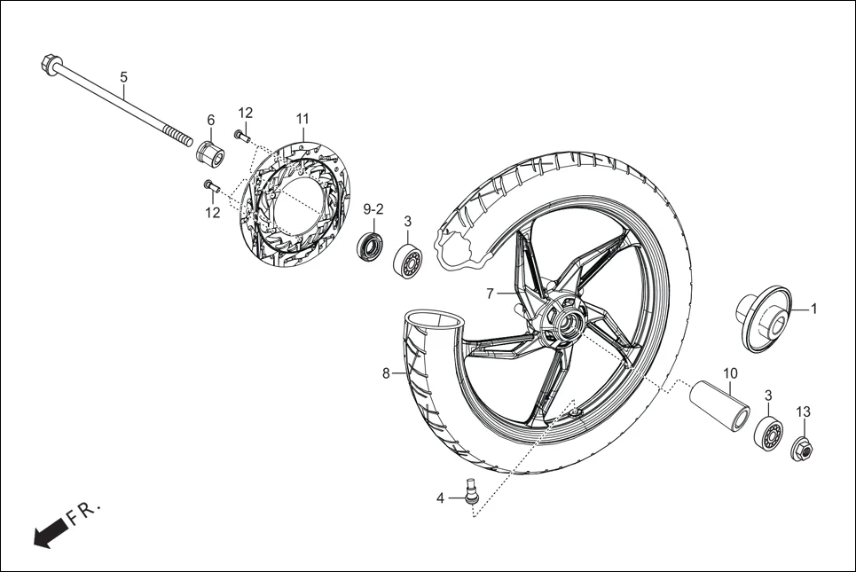 F-9A-DISC FRONT WHEEL (DISC) assembly diagram for Hero Glamour FI-iBS BSVI (Jan, 2021)