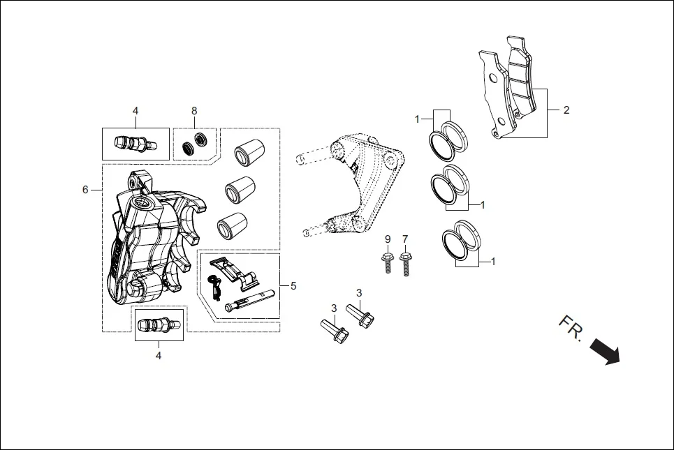F-4A FRONT BRAKE (CALIPER ASSY. ‘R’ FR.) diagram showing 95701-06012-00
