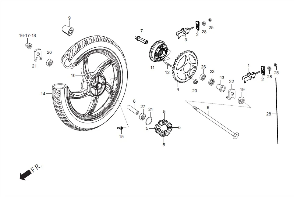 F-9 REAR WHEEL diagram showing NOT SERVICEABLE