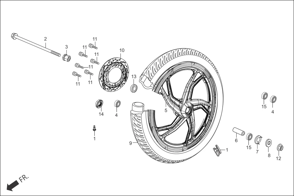 F-7 FRONT WHEEL diagram showing 90306-KF0-000