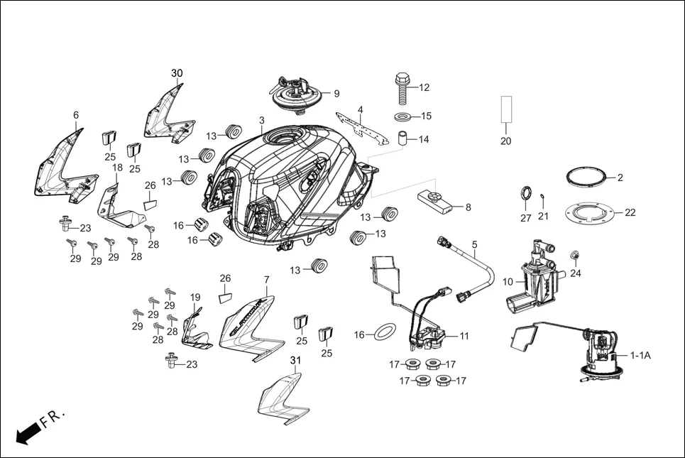 F-13 FUEL TANK diagram showing 17520-ACL-D00S
