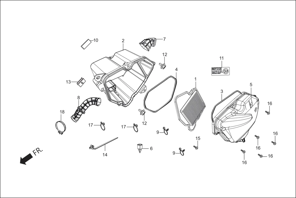 F-13 AIR CLEANER assembly diagram for Hero Glamour IBS NEW (Aug,2019)