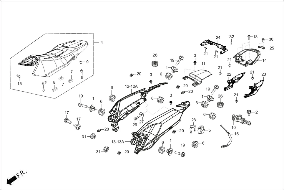 F-12 SEAT ASSY./REAR COWL/GRIP REAR diagram showing 61104-KM7-910