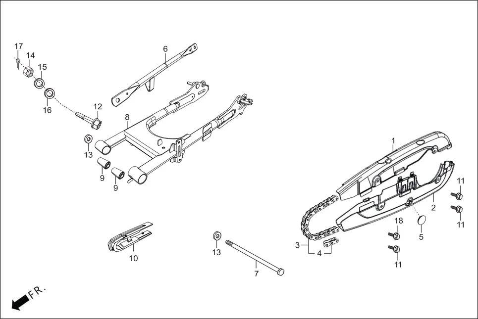 F-19 REAR FORK/CHAIN CASE/SWINGARM diagram showing 40530-AAN-B0099