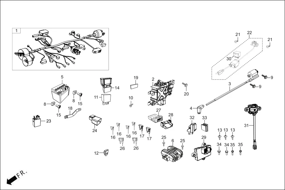 F-24-DRUM WIRE HARNESS/BATTERY diagram showing 38301-AAE-20099
