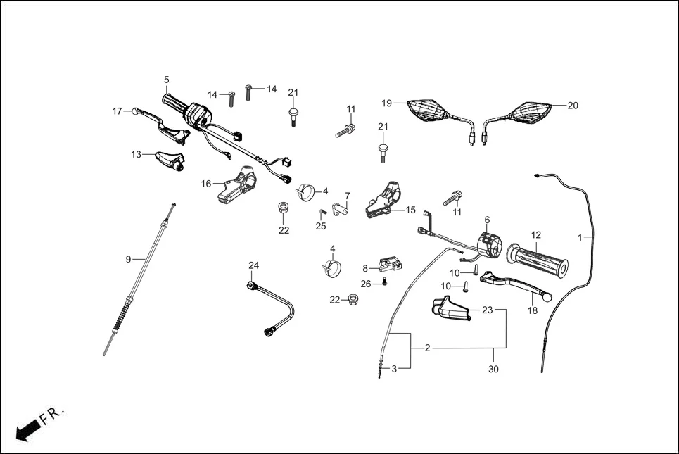 F-3-DRUM HANDLE LEVER/SWITCH/CONTROL CABLE assembly diagram for Hero GLAMOUR XTEC 2(Aug.,2025)