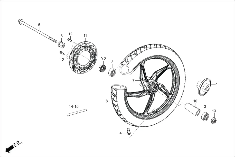 F-9A-DISC FRONT WHEEL(DISC) diagram showing 44601-AAN-B1099