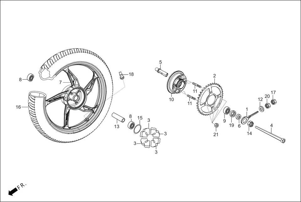 F-11 REAR WHEEL assembly diagram for Hero Glamour BSVI Techno OBD II(Jan,2023)