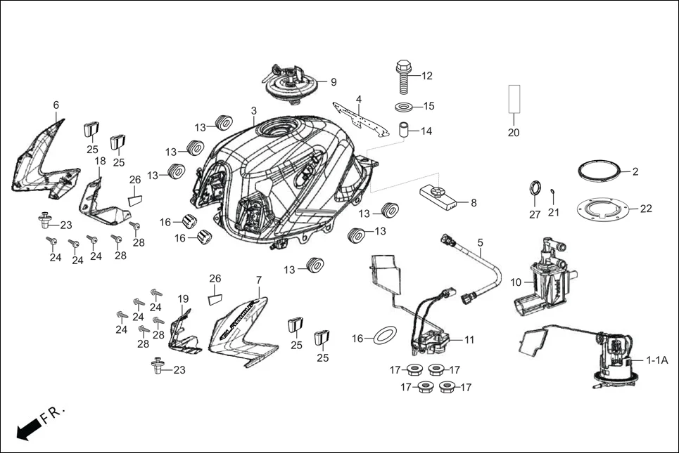 F-13 FUEL TANK assembly diagram for Hero Glamour BSVI Techno OBD II(Jan,2023)