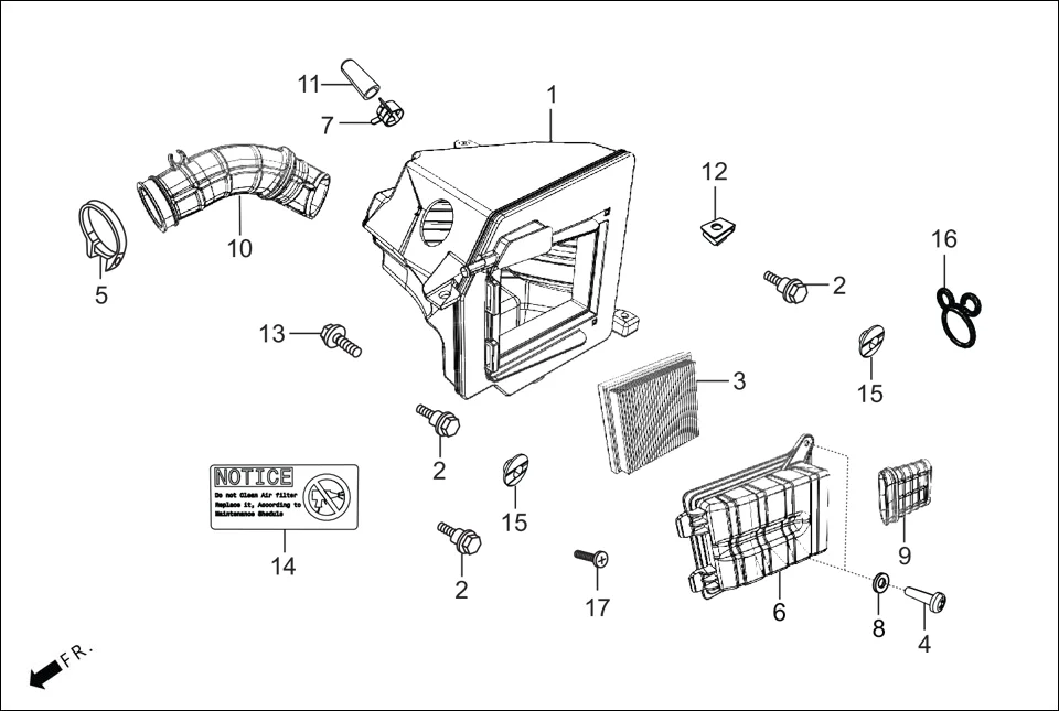F-15 AIR CLEANER assembly diagram for Hero Glamour BSVI Techno OBD II(Jan,2023)