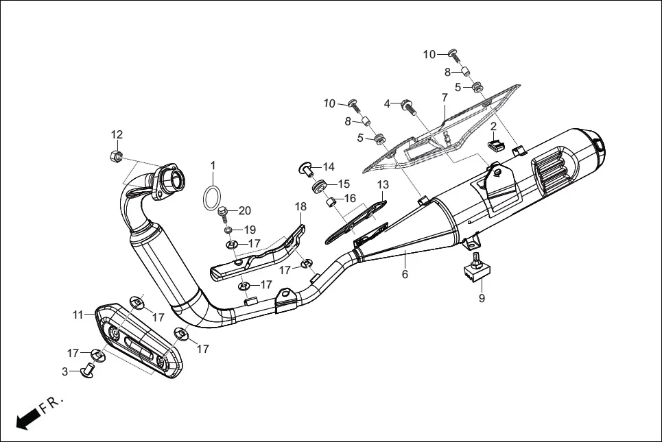 F-16 MUFFLER assembly diagram for Hero Glamour BSVI Techno OBD II(Jan,2023)