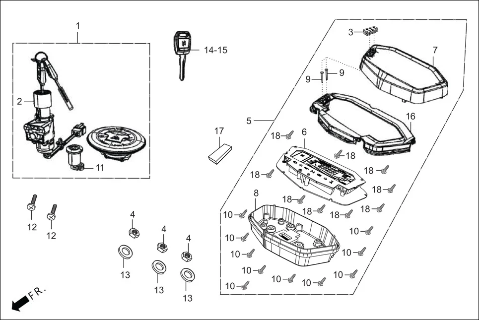 F-2-DRUM SPEEDOMETER/CABLE/KEY SET assembly diagram for Hero Glamour BSVI Techno OBD II(Jan,2023)