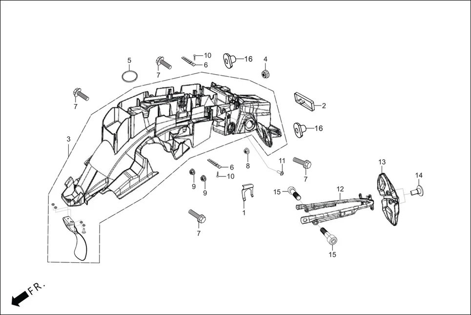 F-21 REAR FENDER assembly diagram for Hero Glamour BSVI Techno OBD II(Jan,2023)