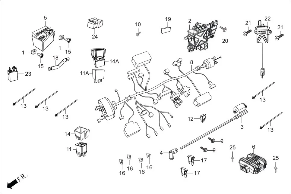 F-24 WIRE HARNESS/BATTERY assembly diagram for Hero Glamour BSVI Techno OBD II(Jan,2023)