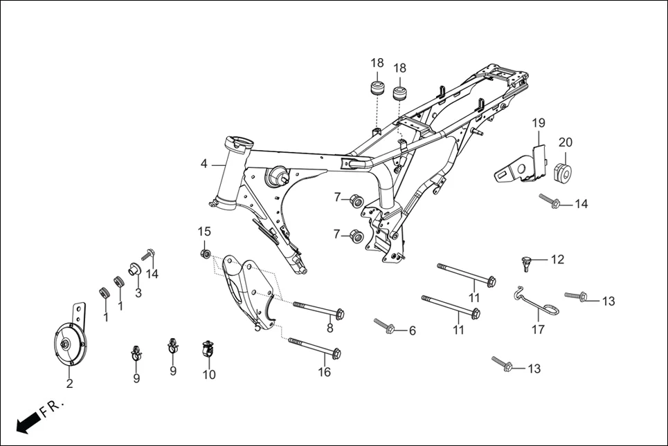 F-25 FRAME BODY assembly diagram for Hero Glamour BSVI Techno OBD II(Jan,2023)