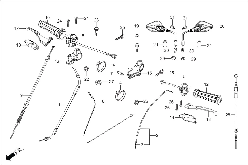 F-3-DRUM HANDLE LEVER/SWITCH/CONTROL CABLE assembly diagram for Hero Glamour BSVI Techno OBD II(Jan,2023)