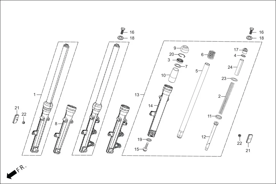 F-7-DRUM FRONT FORK assembly diagram for Hero Glamour BSVI Techno OBD II(Jan,2023)