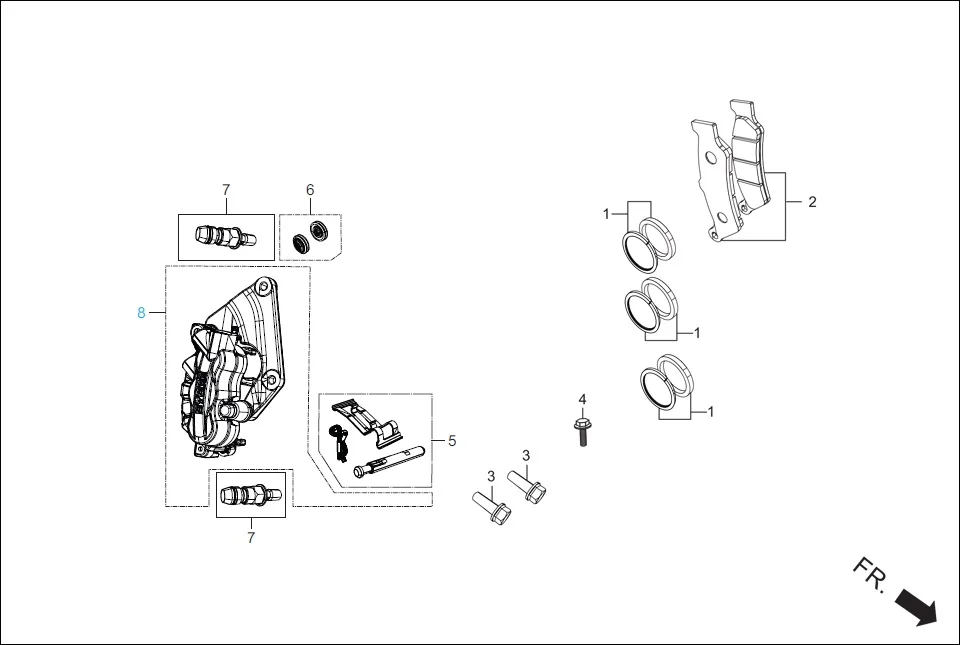 F-8A-DISC FRONT DISC BRAKE (CALIPER ASSY.) assembly diagram for Hero Glamour BSVI Techno OBD II(Jan,2023)