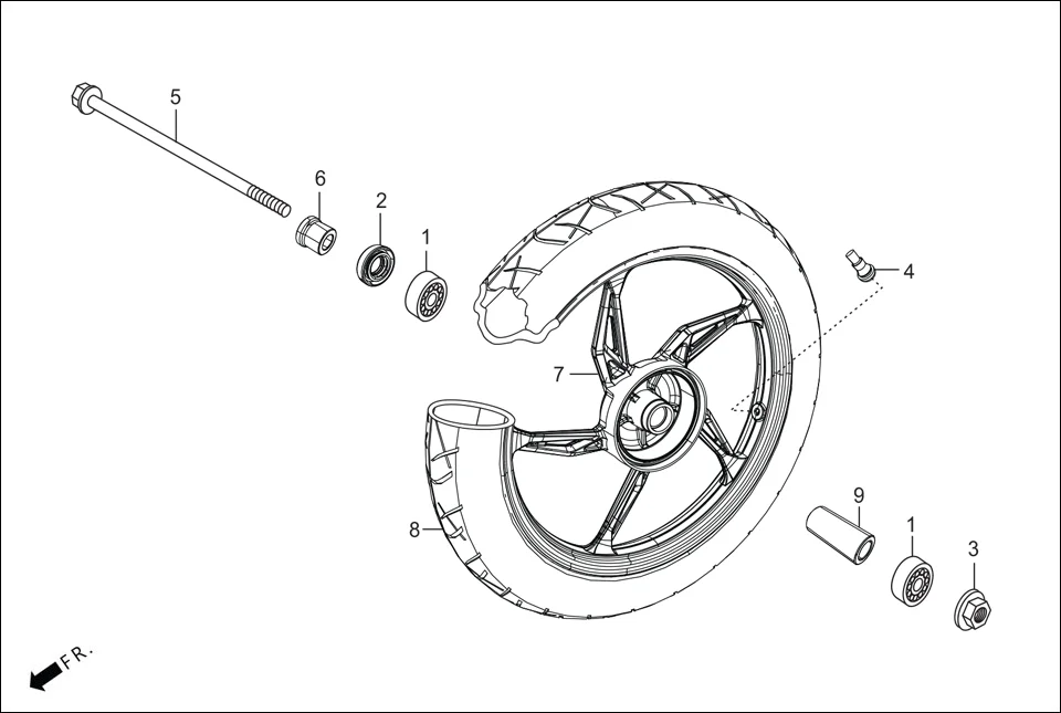 F-9-DRUM FRONT WHEEL (DRUM) assembly diagram for Hero Glamour BSVI Techno OBD II(Jan,2023)